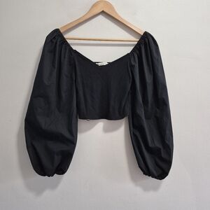 Abercrombie & Fitch Puff Sleeve Mixed Media Ribbed Crop Top Size Medium